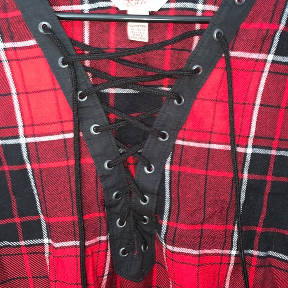 Red plaid lace-up top from JC Penney. - Picture 2 of 2